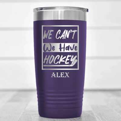 Purple Hockey Tumbler With Skate First Celebrate Later Design