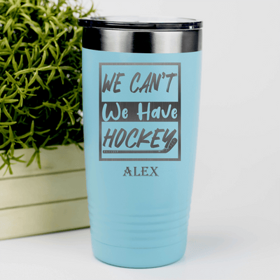 Teal Hockey Tumbler With Skate First Celebrate Later Design