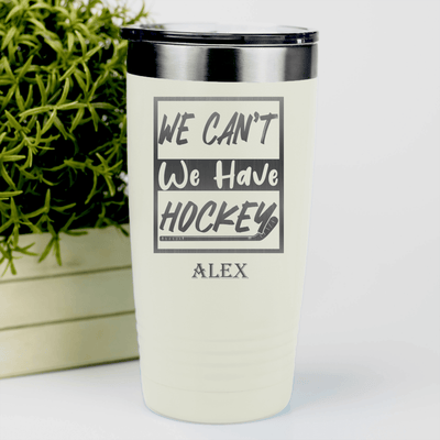 White Hockey Tumbler With Skate First Celebrate Later Design