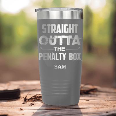 Grey Hockey Tumbler With Straight Out The Penalty Box Design