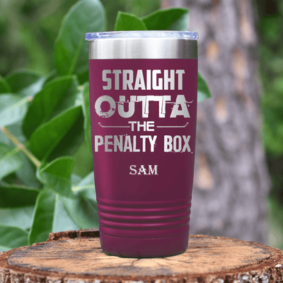 Maroon Hockey Tumbler With Straight Out The Penalty Box Design