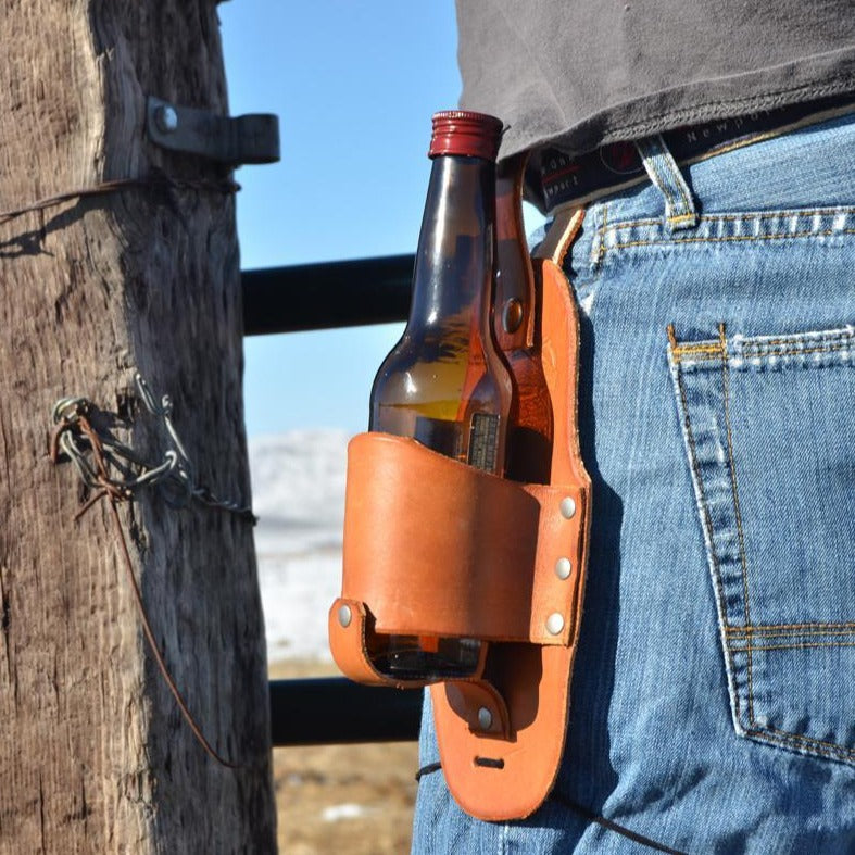 Engraved Leather Beer Holster. 