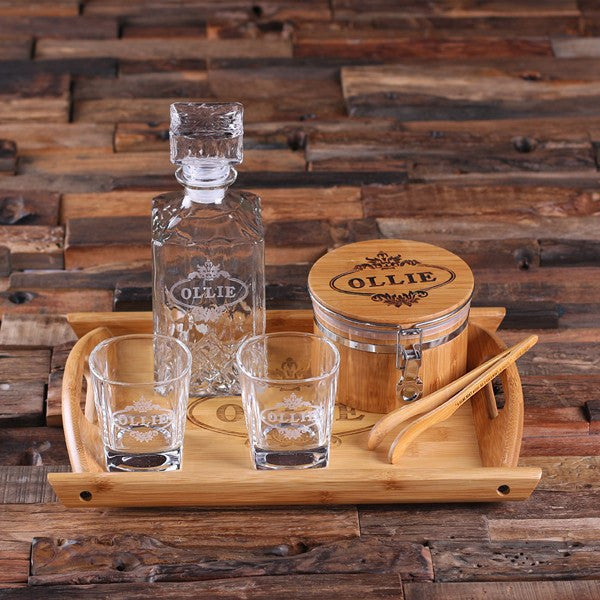 Engraved Crystal Decanter Whiskey Glass Set