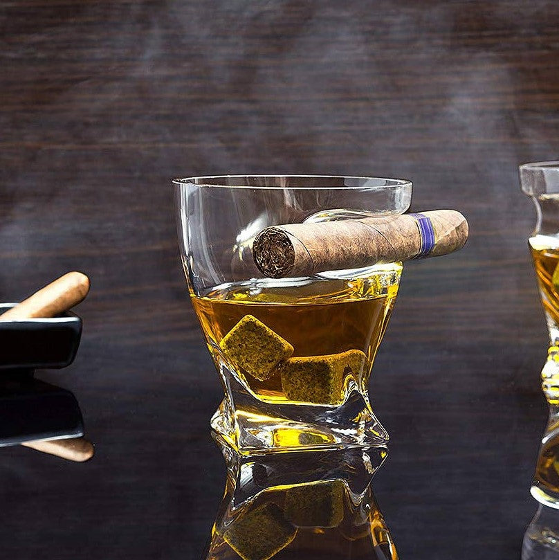 Unique Whiskey Glass with Cigar Holder