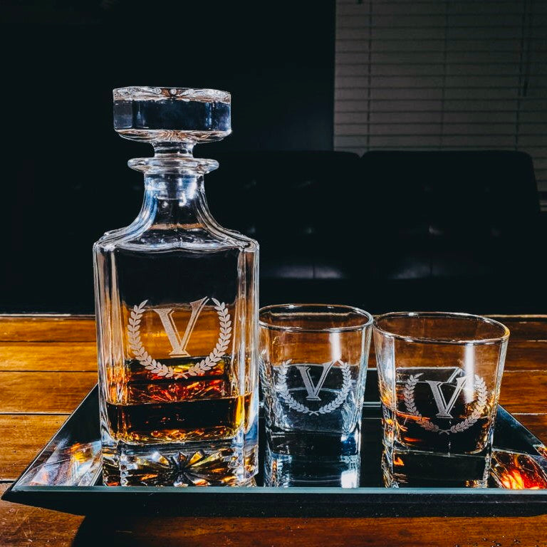 Whiskey Gifts for Men, Whiskey Decanter Set with 4 Glasses in Gift Box by  Verolux | Elegant Twisted Design with Glass Stopper - Liquor, Bourbon