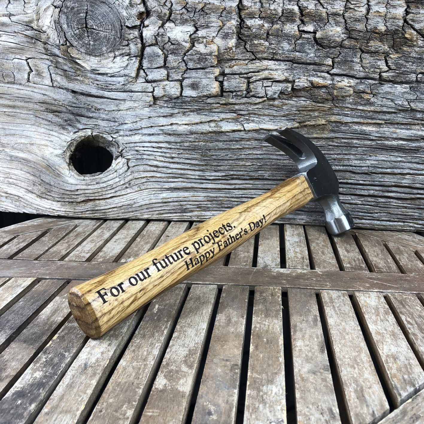 engraved wooden hammer