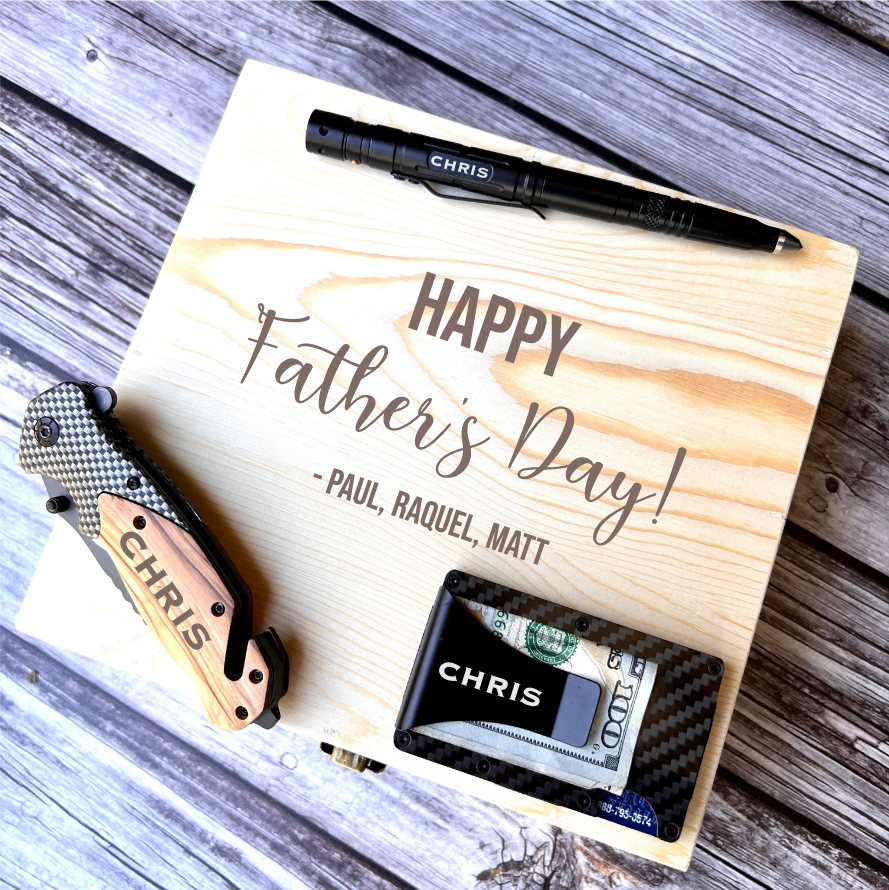 Father&#39;s Day Gift Box Set, Personalized Wallet, Knife, Tactical Pen in Custom Box