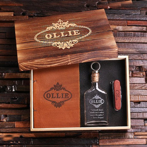 Engraved Flask &amp; Pocket Knife Combo Set