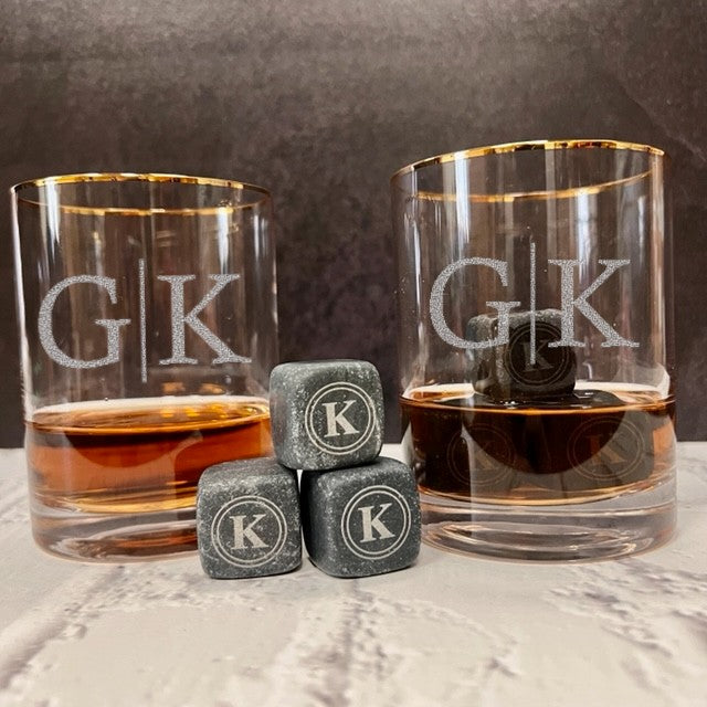 Custom Glasses and Personalized Whiskey Stones Set