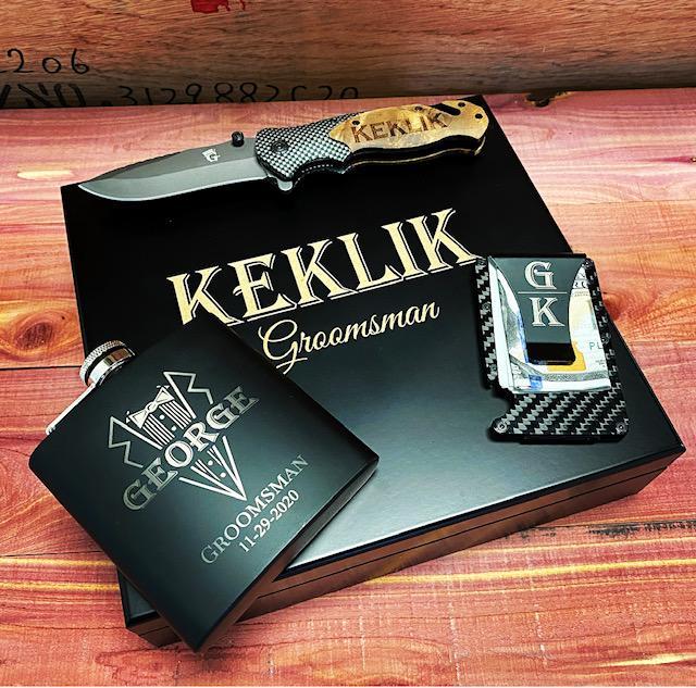 Ultimate Groomsman Gift Set: Flask, Wallet &amp; Knife - Perfect Thank You for Your Wedding Party