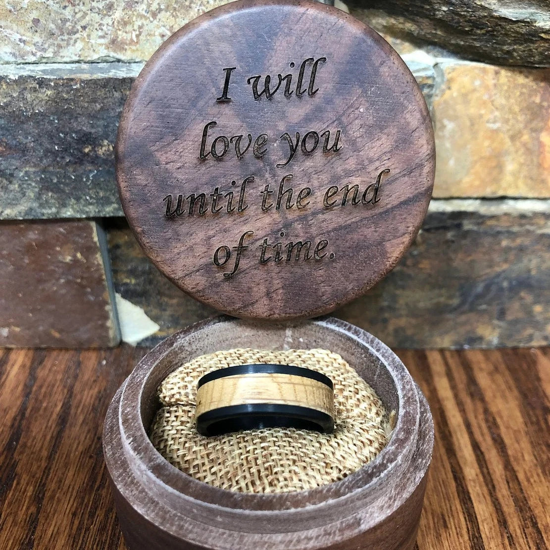 Black Tungsten and Oak Wood Ring