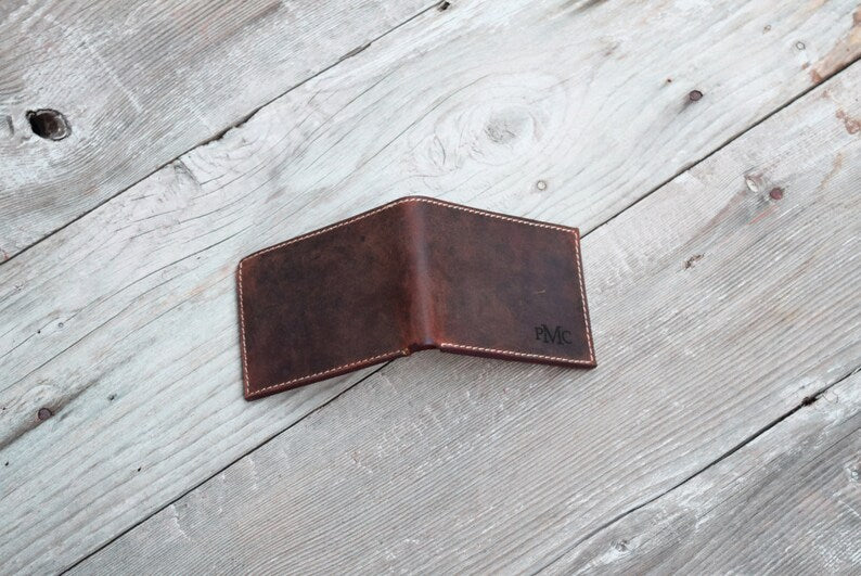 PERSONALIZED Leather Wallet. Tan Brown and Blue Credit Card, Cash or ID  Holder. Rustic Style Unisex Pouch. Monogram your Name or Initials