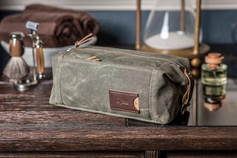 Groomsmen Gift, Personalized Waxed Canvas Toiletry Bag with