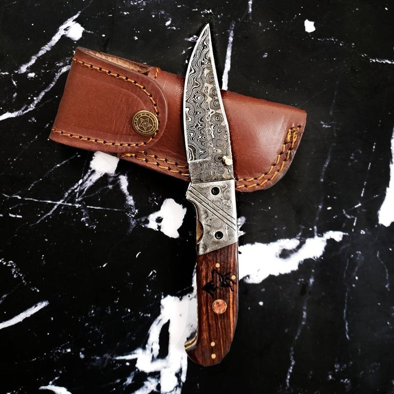 Raindrop Damascus Folding Knife