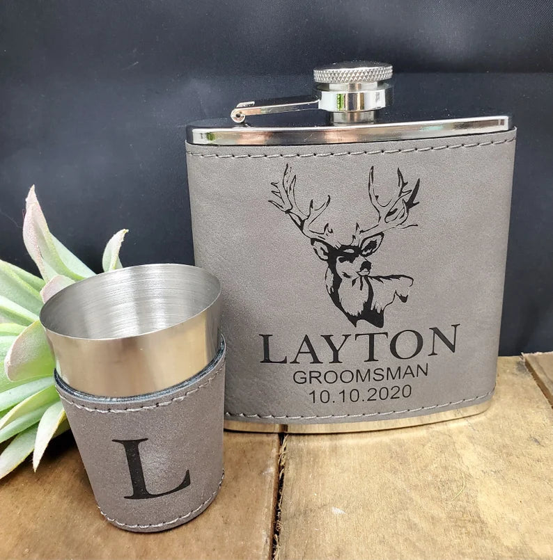 Engraved Flask and Shot Glass Set