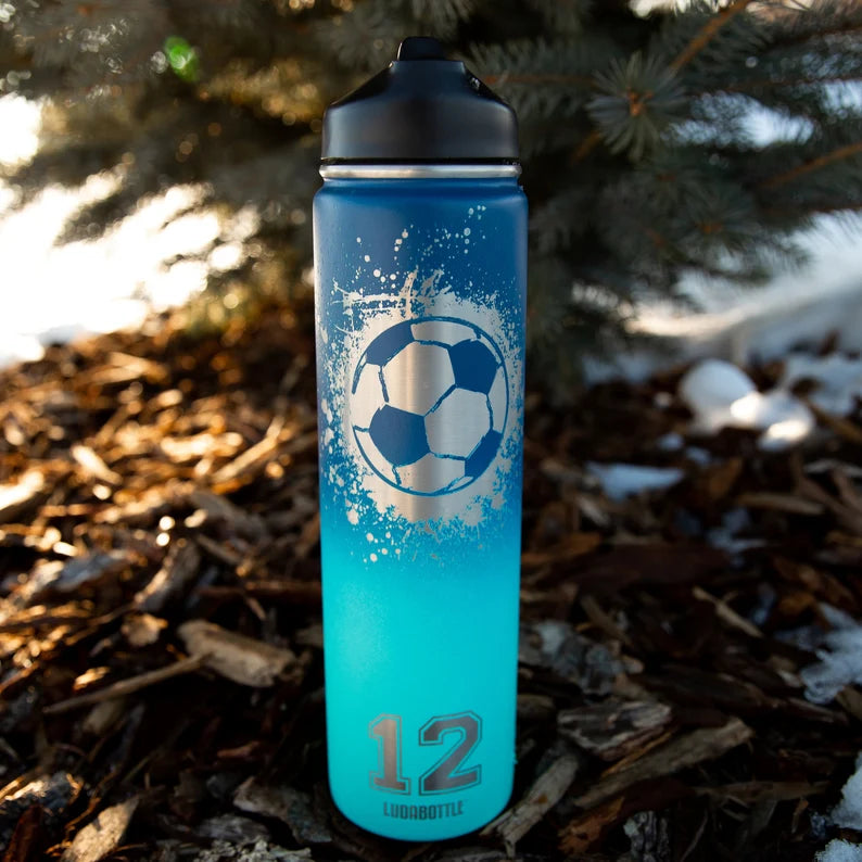 Soccer Water Bottle 32 ounce Personalized Soccer Ball Water Flask Bottle