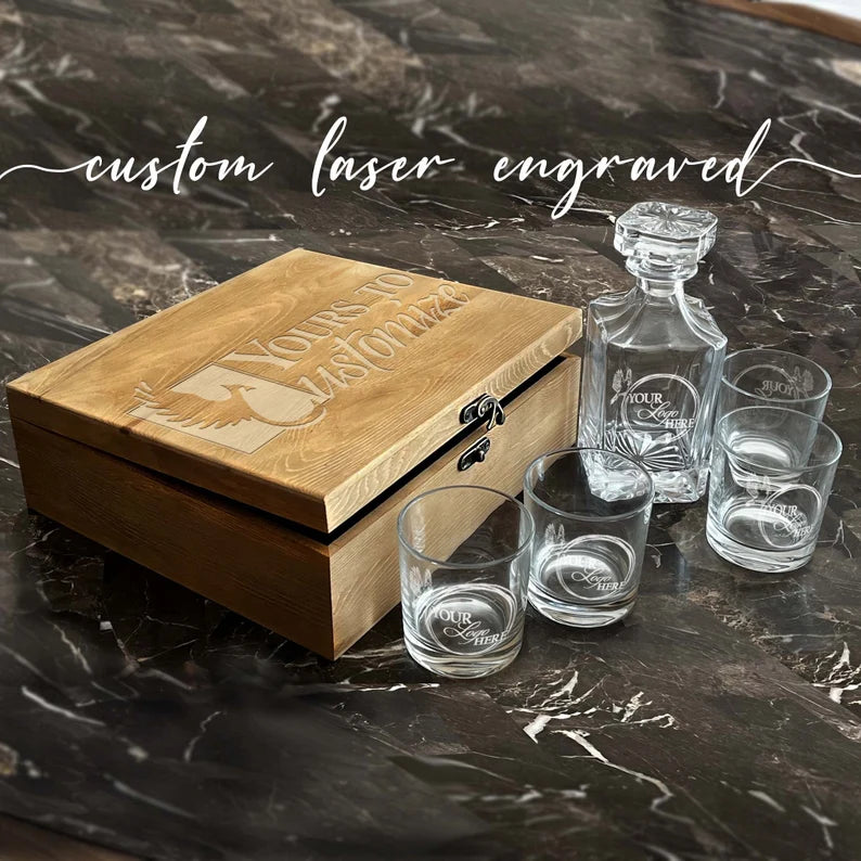 Personalized Whiskey Box Set Whiskey Lover Gift Engraved 