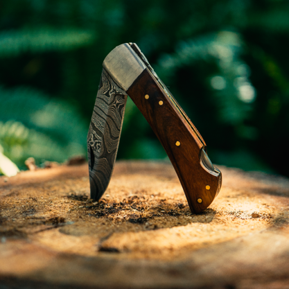 Damascus Walnut Pocket Knife