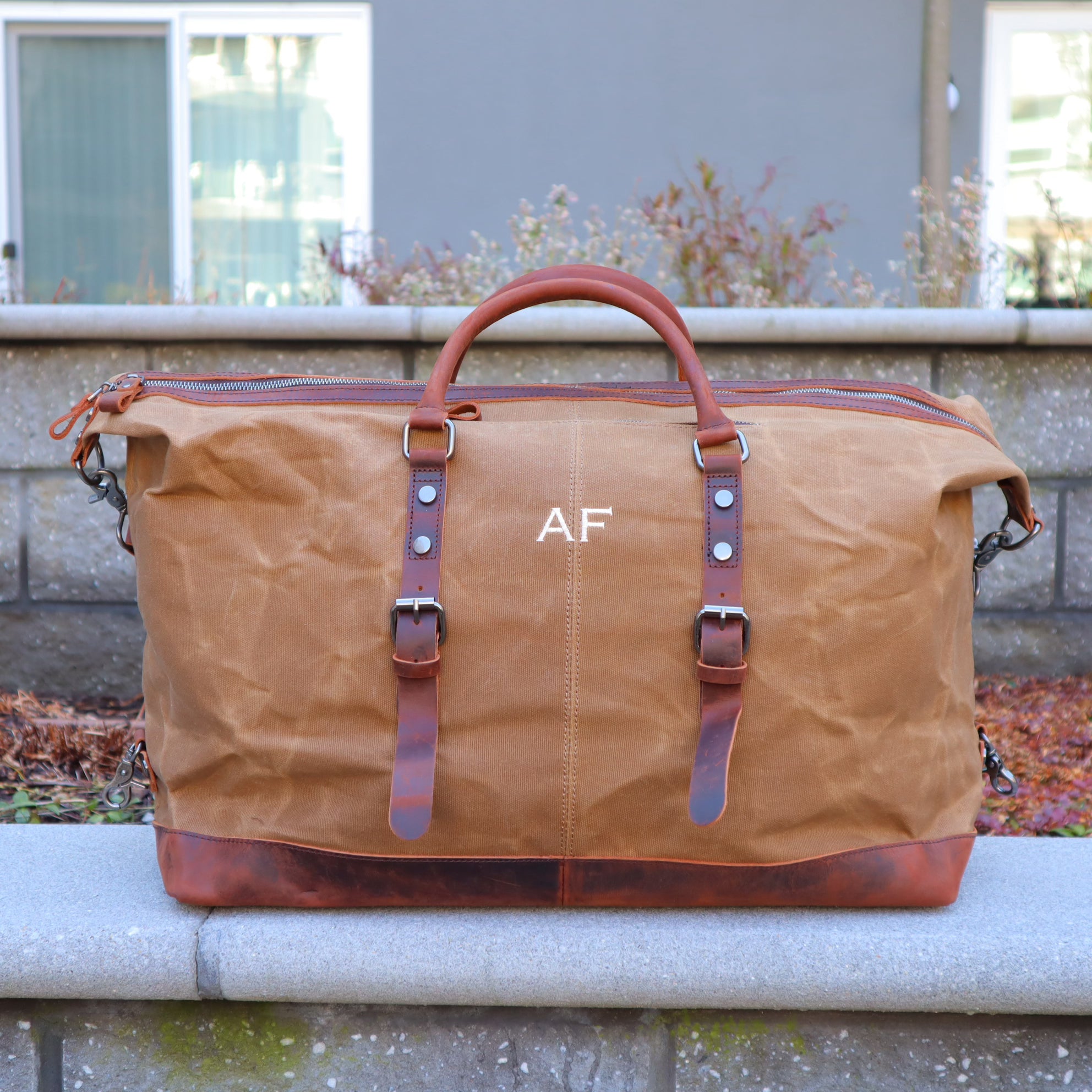 Personalized Canvas and Leather Weekender Bag