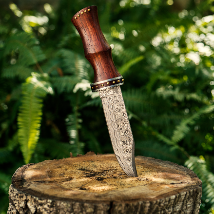 Damascus Steel And Rosewood Hunting Knife