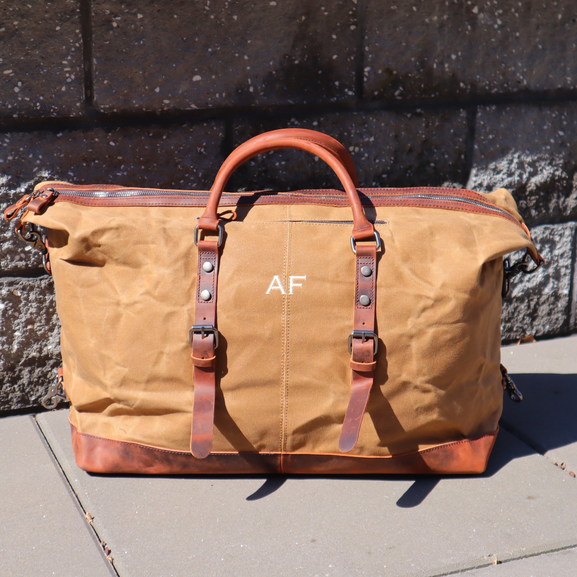Personalized Monogram Waterproof Waxed Canvas Luggage Weekender Bag Tr –  Unihandmade