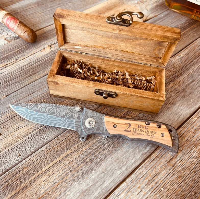 Handmade Damascus Pocket Knife Rose Wood Handle Birthday Gift