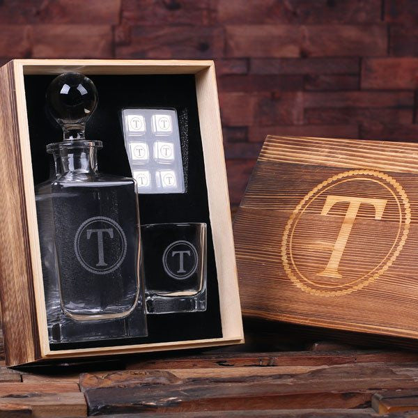 Engraved Glass Whiskey Decanter Set