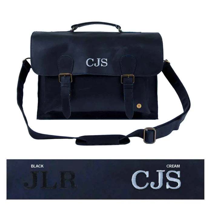 Navy leather messenger bag best sale