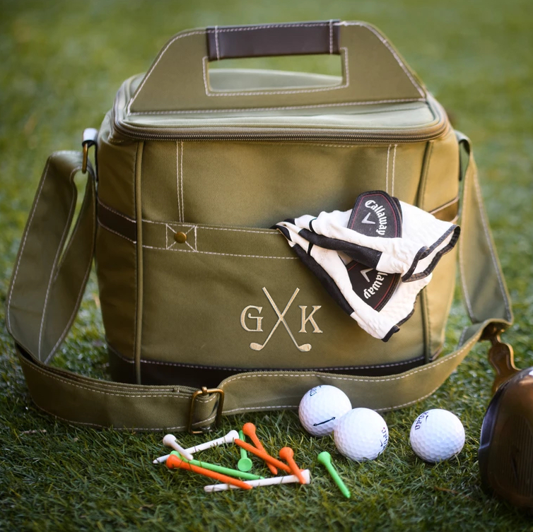 Leather Bag for Golf Ball With Engraving Initials for Golfer Your